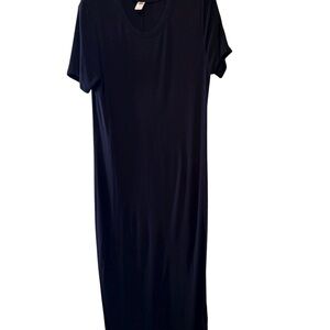 Old Navy Dress Black Maxi Body Con Ribbed Slenderizing Sleek Short Sleeve